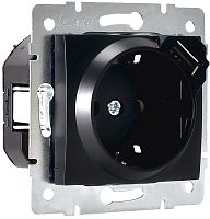 Розетка с заземлением +1хUSB без рамки Lezard Karina 1-м. черный бархат картинка